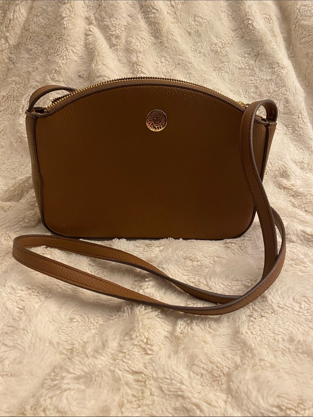 Anne Klein brown Leather Crossbody with Gold Logo crossbody bag